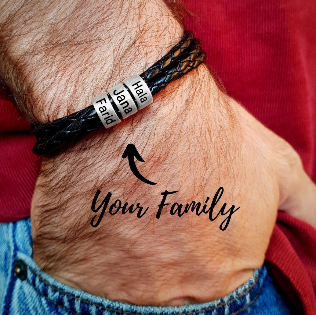 Custom Bracelet, Layered Leather Cuff, Personalised Gift for Him, Mens –  barehandsbracelets.com